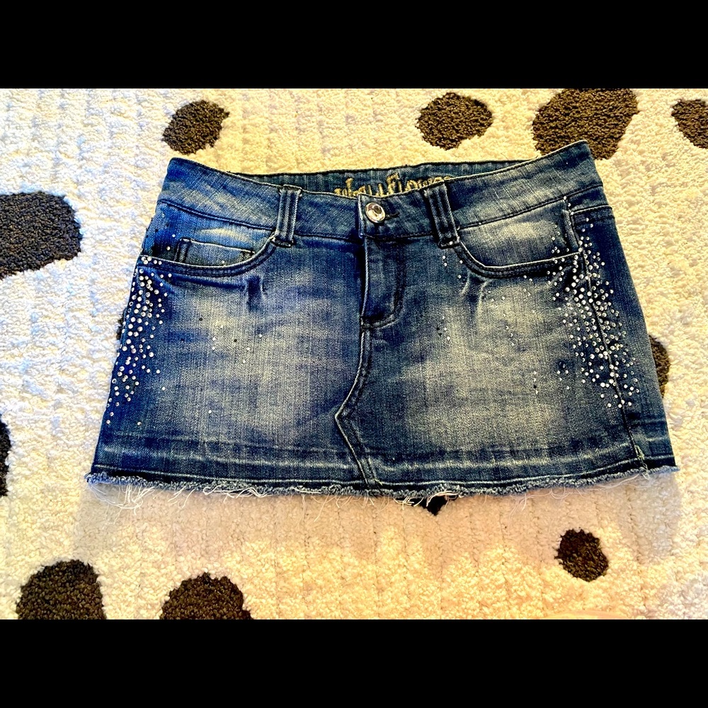 Denim rhinestone skirt
